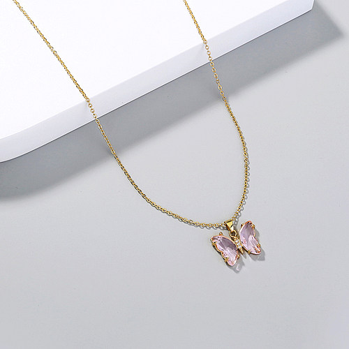 1 Stück modische Schmetterlings-Kupfer-Inlay-Kristall-Anhänger-Halskette