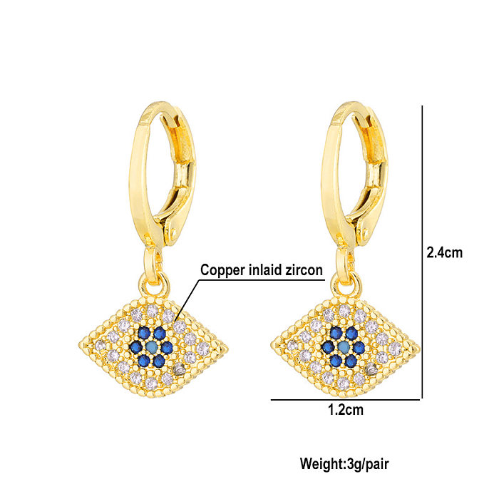 Fashion Oil Dripping Evil Eyes Copper Inlaid Zircon Plated 18K Real Gold Geometric Earrings