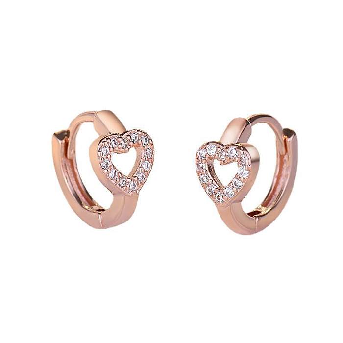 Lady Heart Shape Copper Plating Inlay Zircon Hoop Earrings 1 Pair