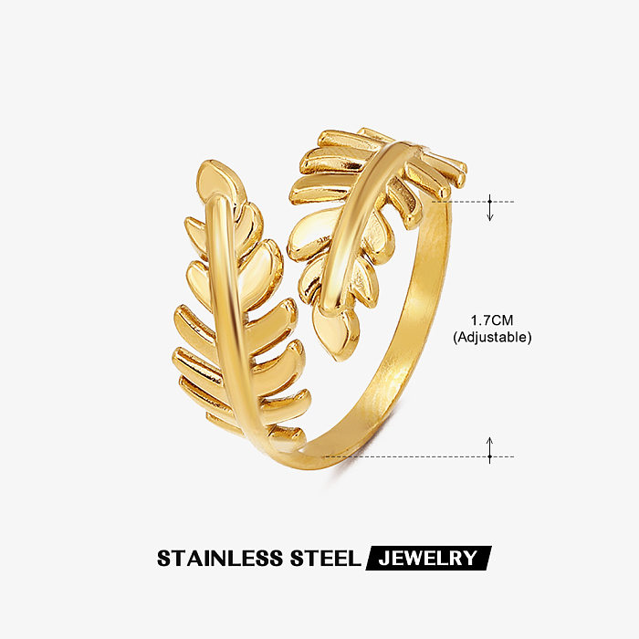 Simple Style Leaf Stainless Steel Open Ring In Bulk