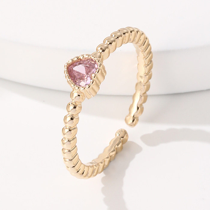 Simple Style Heart Shape Copper Plating Zircon Open Ring