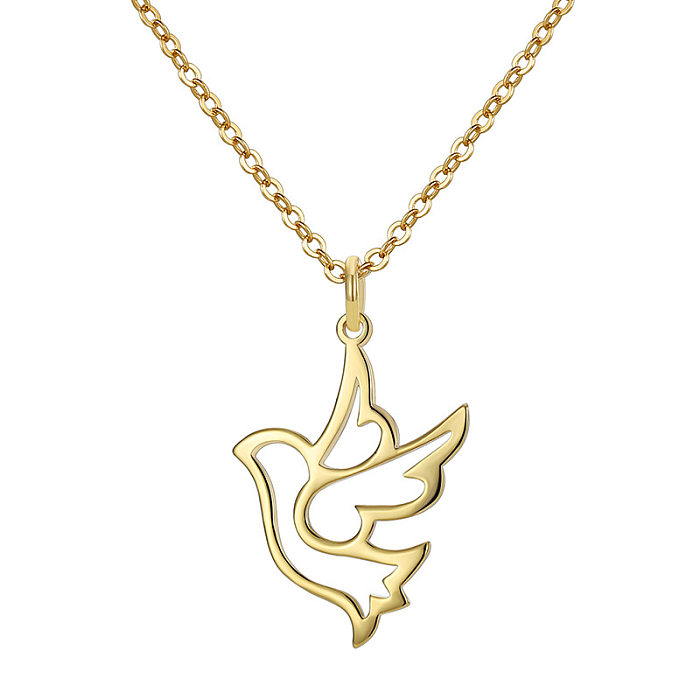 Simple Style Bird Copper Plating Hollow Out 18K Gold Plated Pendant Necklace