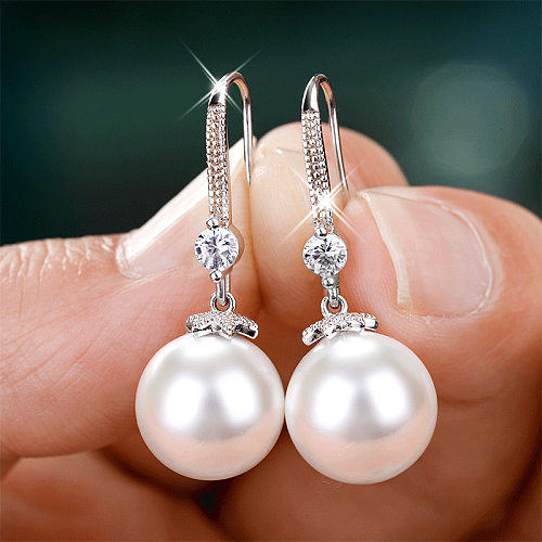 Vintage-Perlen-einfache geometrische eingelegte Zirkon-Kupfer-Ohrringe im Großhandel