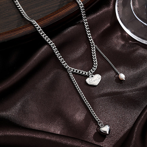 IG Style Cool Style Heart Shape Copper Pearl Plating Silver Plated Pendant Necklace