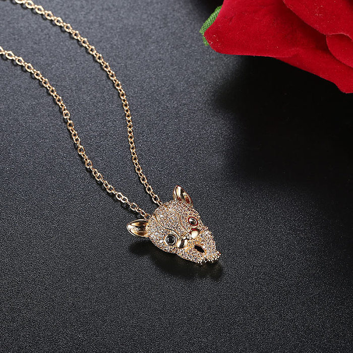 Cute Animal Copper Plating Inlay Zircon White Gold Plated Gold Plated Pendant Necklace