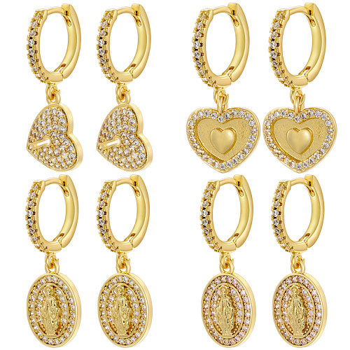 1 Pair Elegant Luxurious Shiny Heart Shape Plating Hollow Out Inlay Copper Zircon 18K Gold Plated Drop Earrings