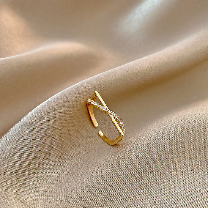 Mode feuille fleur noeud noeud cuivre placage incrustation perle Zircon anneau ouvert 1 pièce