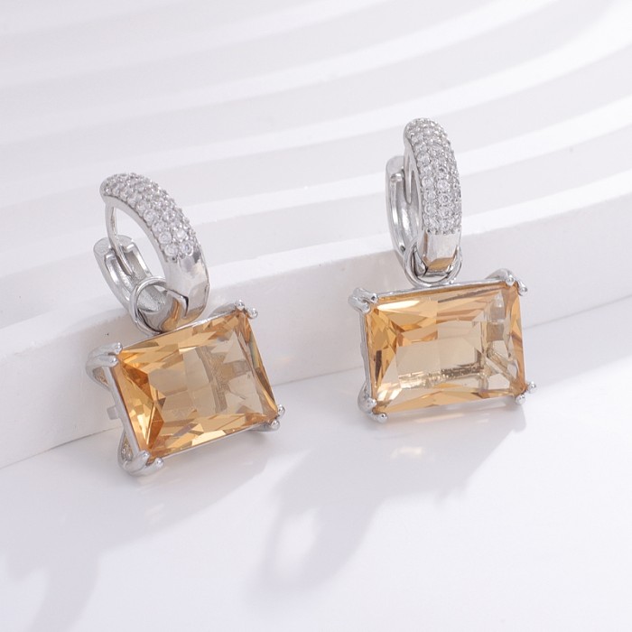 1 Pair Sweet Simple Style Shiny Square Heart Shape Rectangle Inlay Copper Zircon Drop Earrings