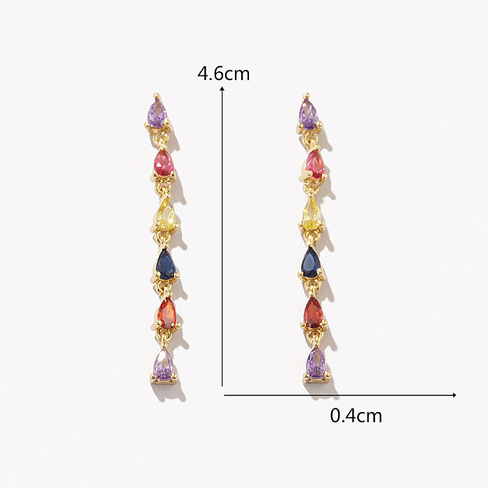 Retro Water Droplets Copper Gold Plated Zircon Drop Earrings 1 Pair