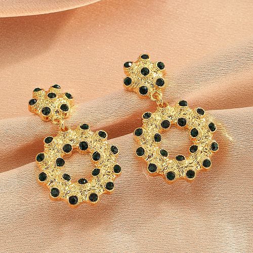 1 paire de boucles d'oreilles pendantes asymétriques de Style romain, incrustation ronde en cuivre et Zircon plaqué or 18 carats