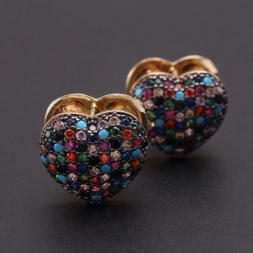 1 Pair Roman Style Heart Shape Plating Inlay Copper Zircon Gold Plated Earrings