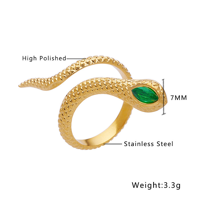 British Style Snake Stainless Steel Titanium Steel Plating Inlay Artificial Gemstones Gold Plated Open Rings