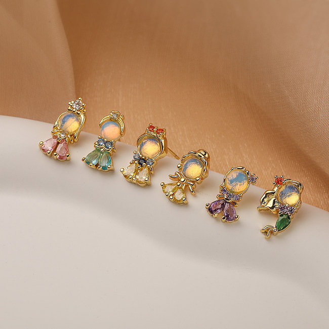 1 Pair Simple Style Commute Cartoon Character Plating Inlay Copper Zircon 18K Gold Plated Ear Studs