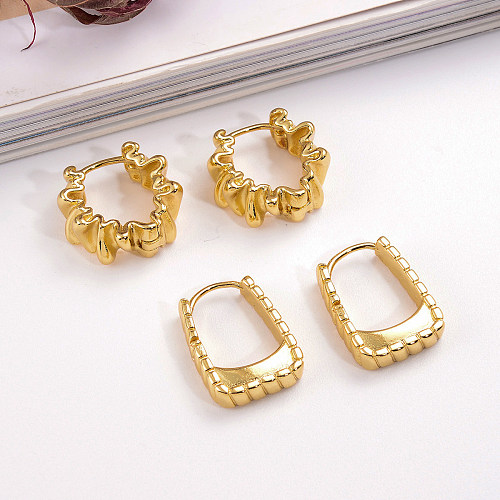 1 Pair Casual Simple Style Square Solid Color Plating Copper 18K Gold Plated Earrings
