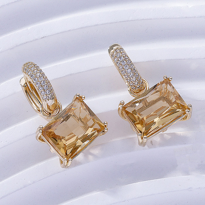 1 Pair Classic Style Square Inlay Brass Zircon Gold Plated Drop Earrings