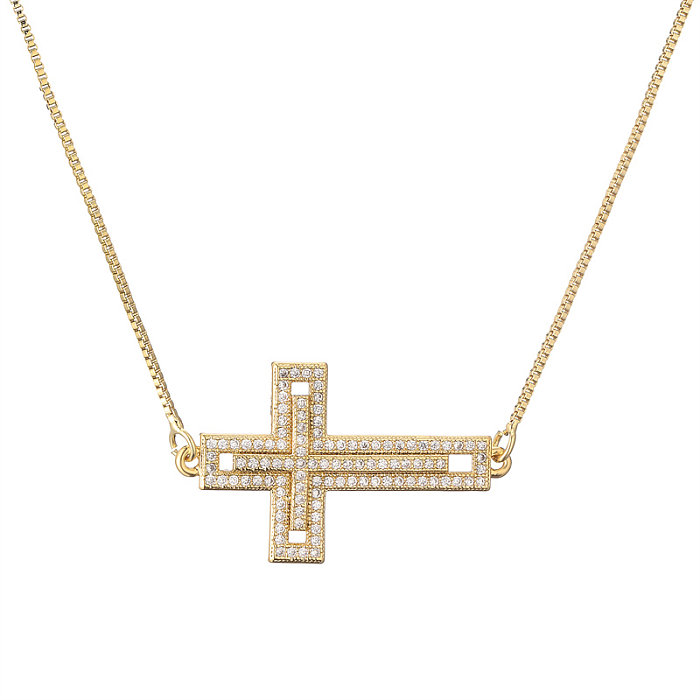 IG Style Simple Style Cross Copper Plating Inlay Zircon Gold Plated Pendant Necklace