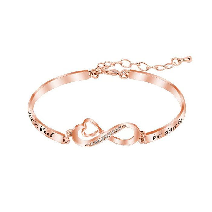 Fashion Circle Heart Shape Copper Plating Inlay Zircon Bangle 1 Piece