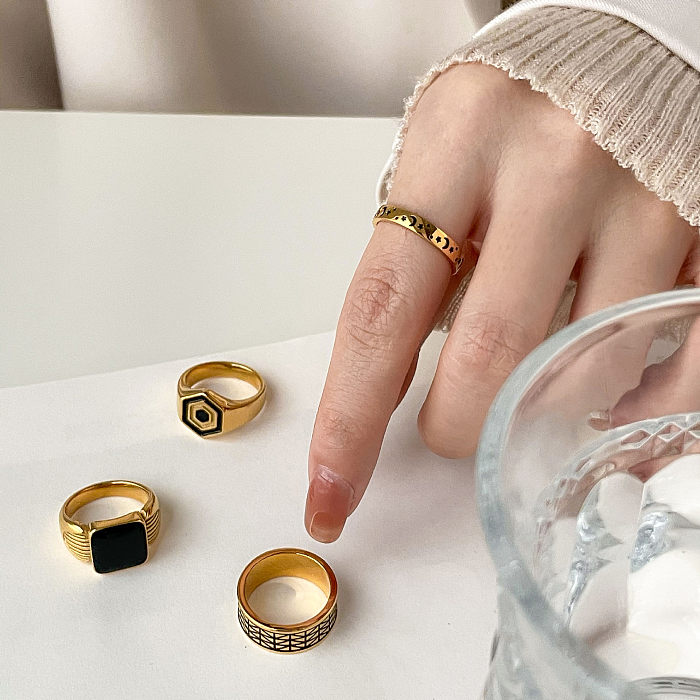 Simple Style Solid Color Titanium Steel Plating Gold Plated Rings