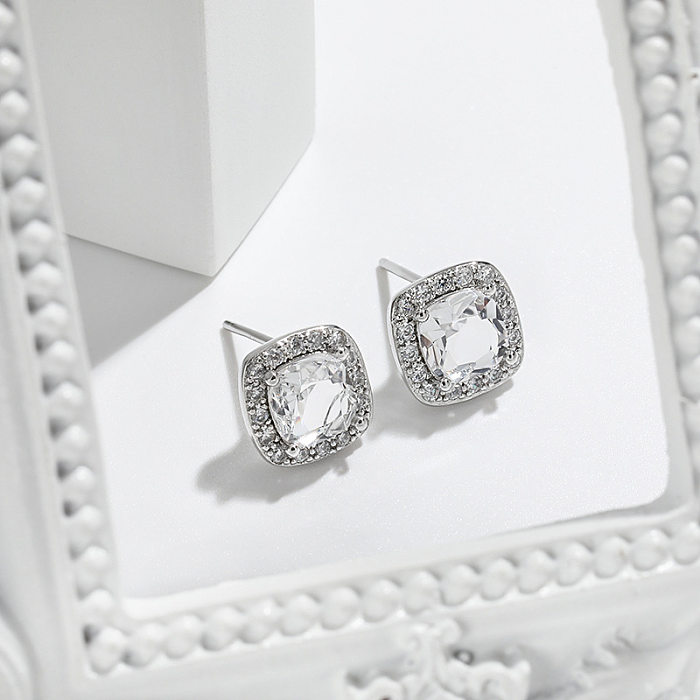 1 Pair Elegant Square Plating Inlay Copper Zircon Ear Studs