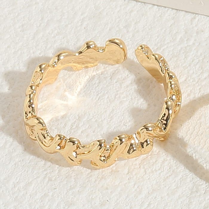 Elegante estilo clássico geométrico cobre assimétrico chapeamento anéis abertos banhados a ouro 14K