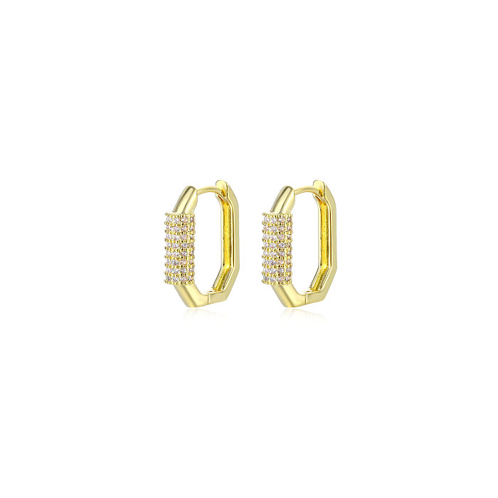 1 Paar Retro-Ohrringe mit Polygon-Beschichtung, Inlay, Kupfer, Zirkon, Weißgold, vergoldet