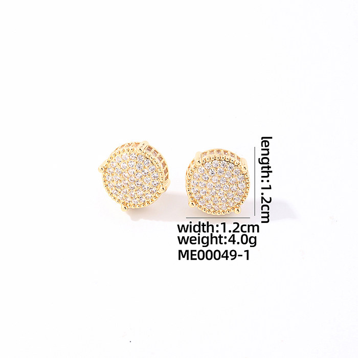 1 Pair Casual Simple Style Round Square Plating Inlay Copper Zircon White Gold Plated Gold Plated Ear Studs