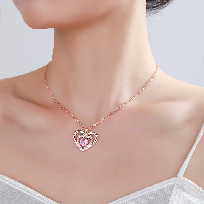 Collier avec pendentif en forme de cœur plaqué cuivre avec pierre de naissance MAMA
