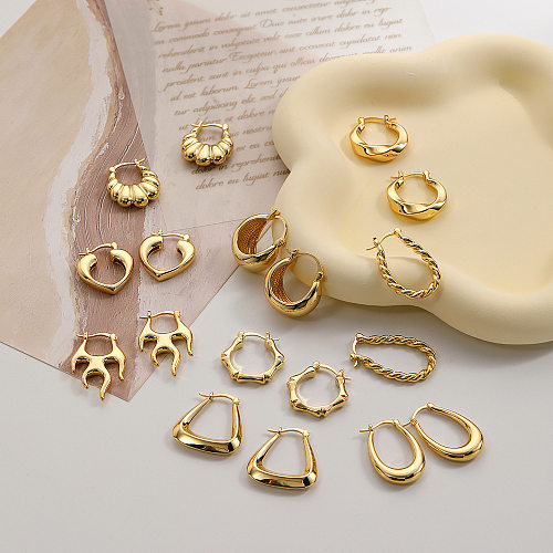 1 Paar Retro-Dame-Ohrringe in U-Form, Herzform, Twist-Beschichtung, Kupfer, 18 Karat vergoldet