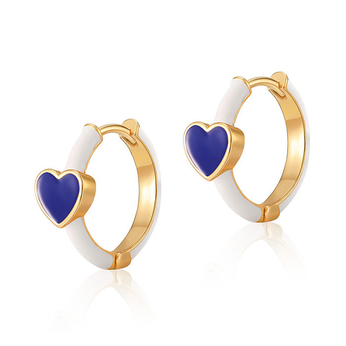 1 Pair Retro Heart Shape Enamel Copper Hoop Earrings