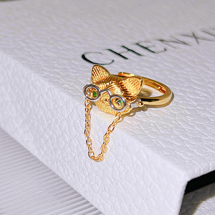 Bonito estilo simples animal/zodíaco personagem de desenho animado gato chapeamento de cobre zircão anéis abertos