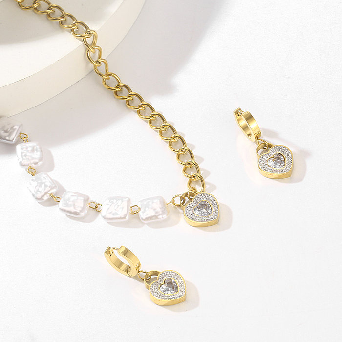 IG Style Einfacher Stil Herzform Schmetterling Titanstahl Perlen Inlay Perle Zirkon Armbänder Ohrringe Halskette