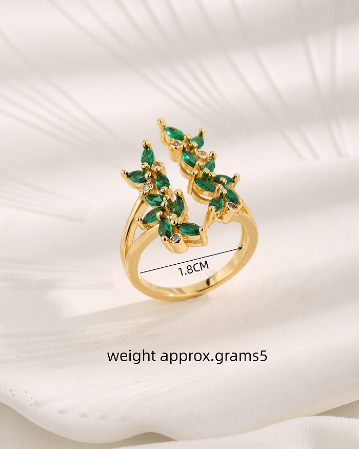 Vintage Style Lady Water Droplets Copper Plating Inlay Zircon 18K Gold Plated Open Rings