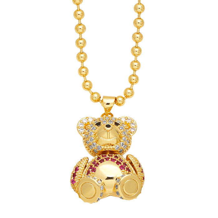 Collar chapado en oro de 18 quilates con incrustaciones de cobre y osito de estilo simple y lindo a la moda