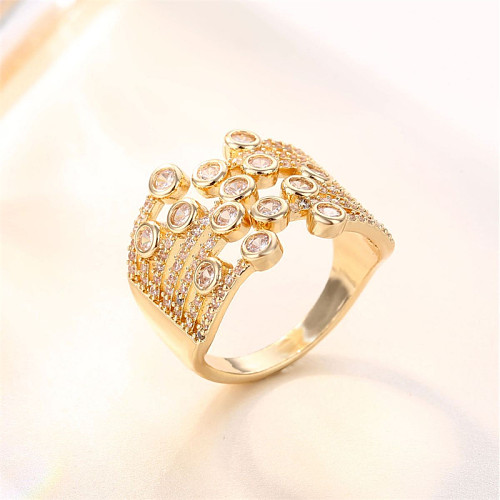 Casual Vintage Style Round Copper Plating Inlay Zircon Gold Plated Rings