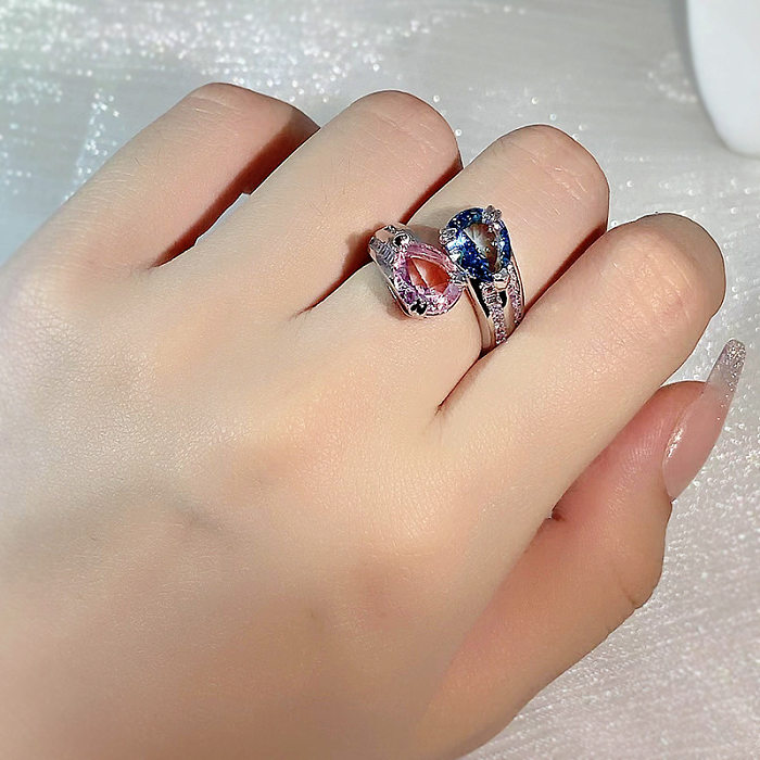 Simple Style Shiny Water Droplets Brass Plating Inlay Zircon Open Rings