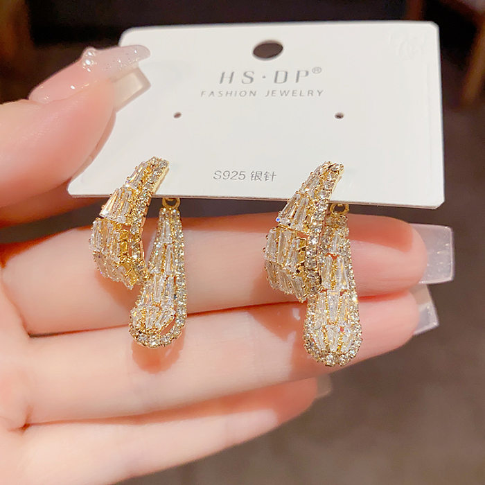 1 Pair IG Style Shiny Geometric Plating Inlay Copper Zircon 14K Gold Plated Drop Earrings