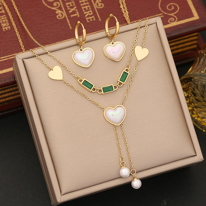 Sweet Heart Shape Stainless Steel Plating Inlay Artificial Pearls Zircon Bracelets Earrings Necklace