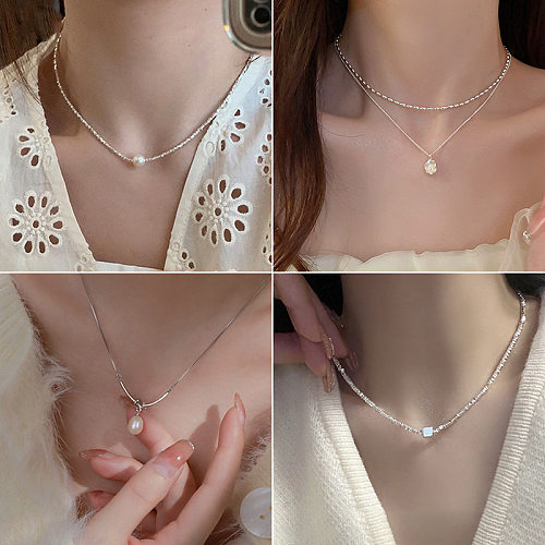 Simple Style Round Natural Stone Freshwater Pearl Copper Plating Gold Plated Necklace