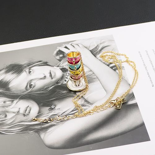 Vintage Style Cup Colored Enamel Glaze Copper Plating Gold Plated Pendant Necklace