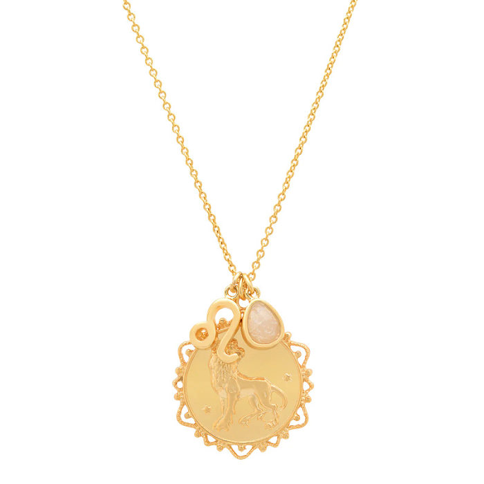 Opale douze Constellation ronde THALO Vintage pendentif collier cuivre placage 18K or véritable 12 Constellation
