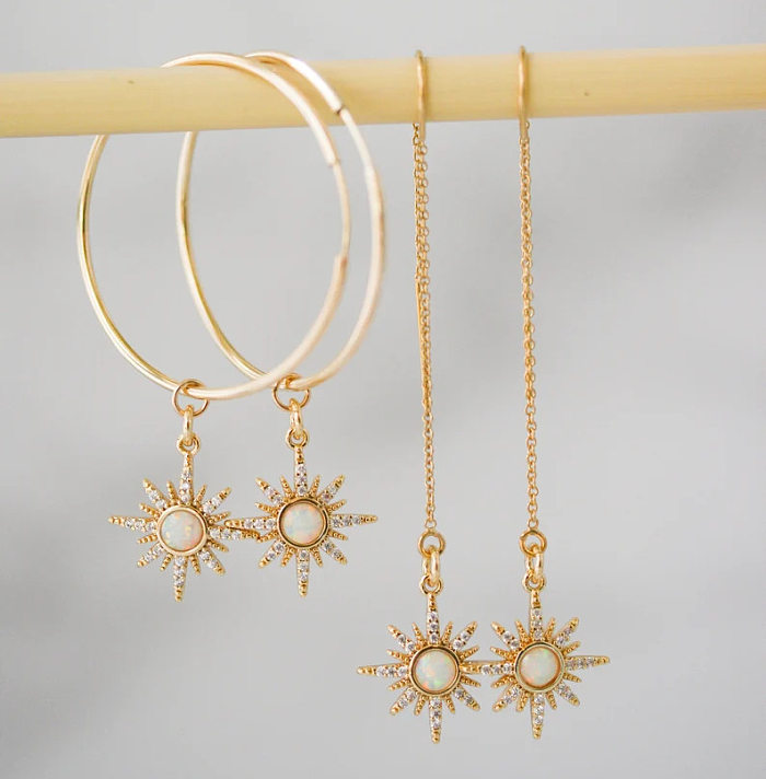 1 Pair Sweet Simple Style Star Plating Inlay Copper Zircon 18K Gold Plated Drop Earrings