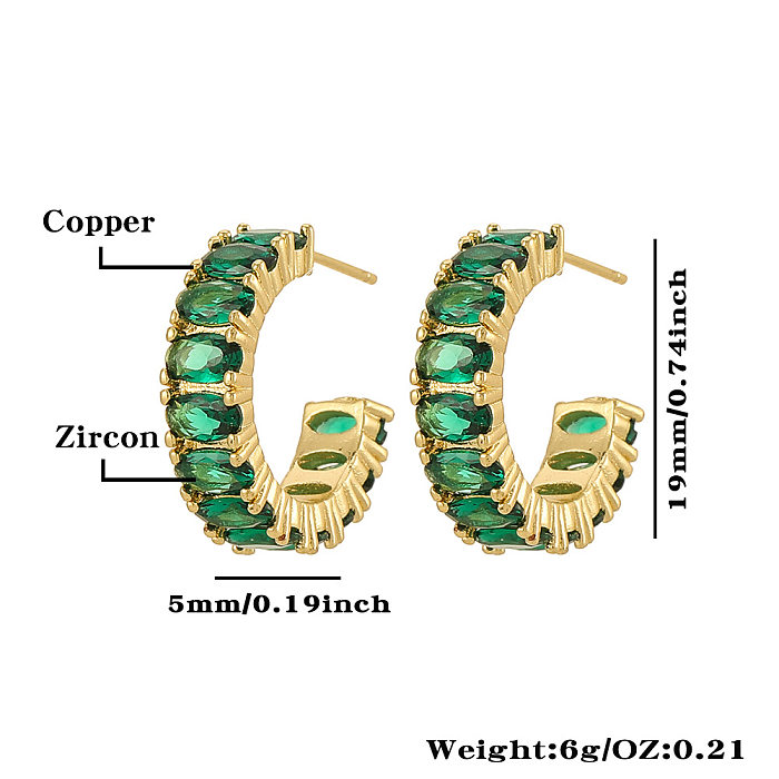 1 Pair Simple Style Oval Inlay Copper Zircon Ear Studs