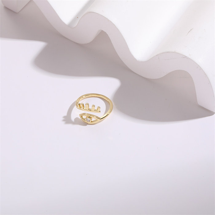 Eleganter offener Ring mit Teufelsauge aus vergoldetem Messing und Zirkon, 1 Stück