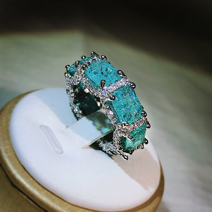 Glamouröse, glänzende, quadratische Messing-Inlay-Ringe mit künstlichen Edelsteinen