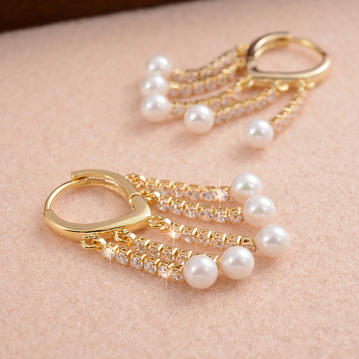 1 Pair IG Style Elegant Tassel Plating Copper 14K Gold Plated Drop Earrings
