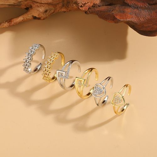 Elegant Heart Shape Copper Plating Inlay Copper Zircon 14K Gold Plated Rings
