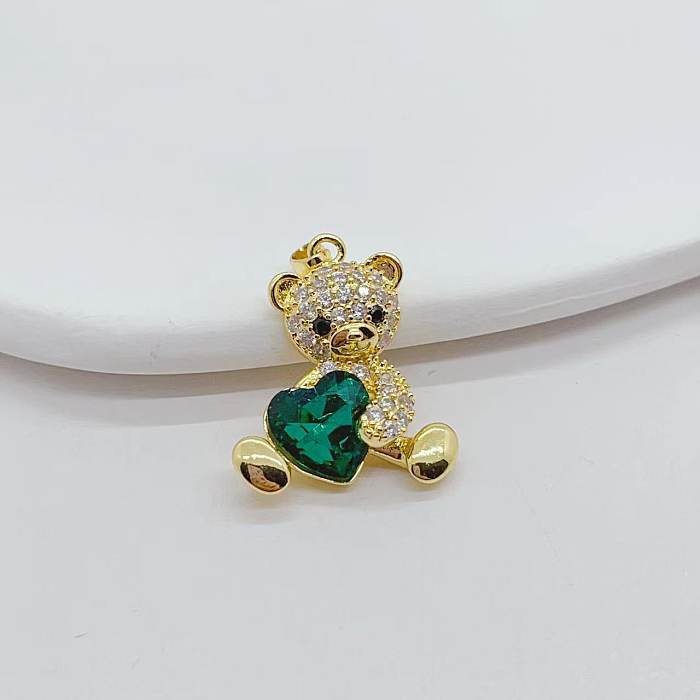 Cute Bear Copper Plating Inlay Zircon Charms