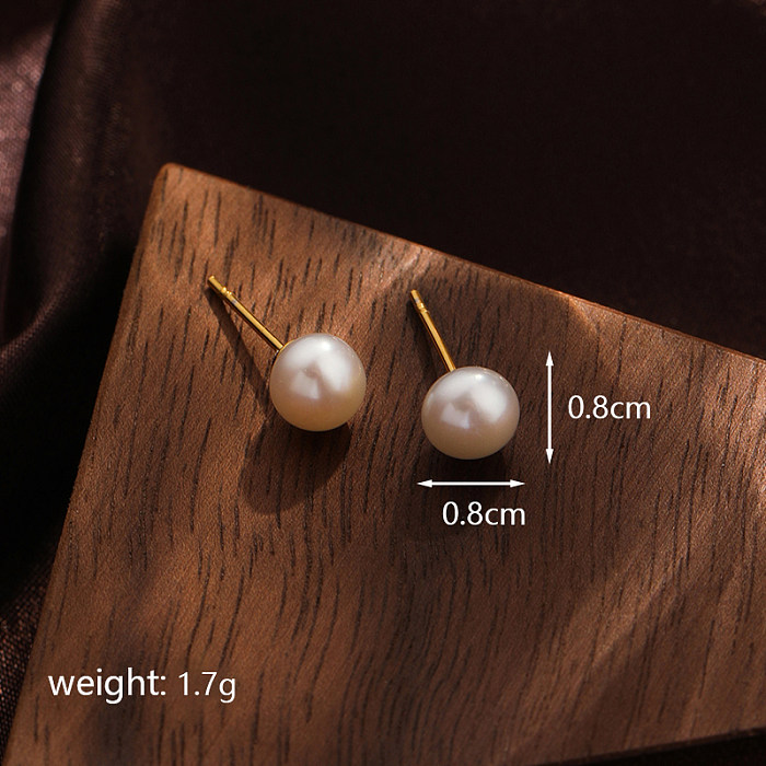 1 paire de clous d'oreilles en cuivre plaqué or 18 carats, Style Simple et décontracté, placage de perles géométriques