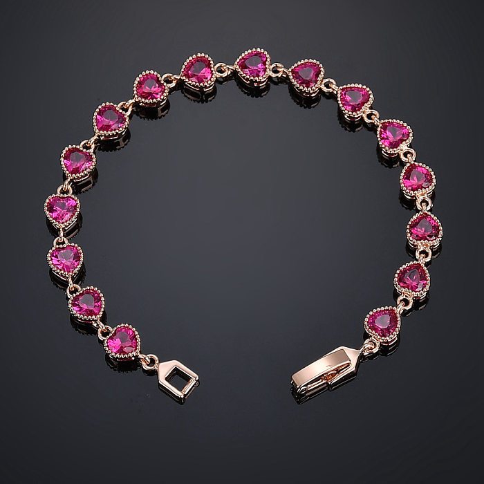 Bracelets en Zircon avec incrustation de cuivre en forme de cœur brillant et doux, pierres précieuses artificielles