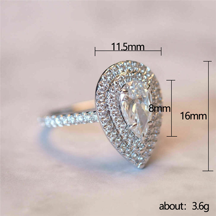 New Water Drop Ring Shining Pear-shaped Simulation Women's Copper Ring